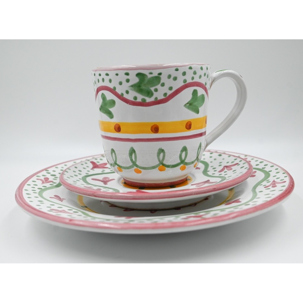 Mesa International Hand Painted Italy Ceramic Cup Saucer Plate Trio Snack Set